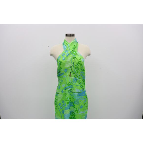 RHODE Paolo Linen Midi Dress Size 8 Retail $495 Tiki Hawaiian Inspired Wrap Neck - Picture 5 of 16